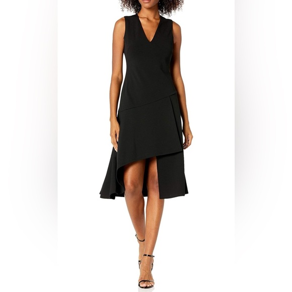 NWA Vince Camuto Women's 8 Sleeveless V Neck Dress with Diagonal Ruffled Hem - Picture 1 of 12